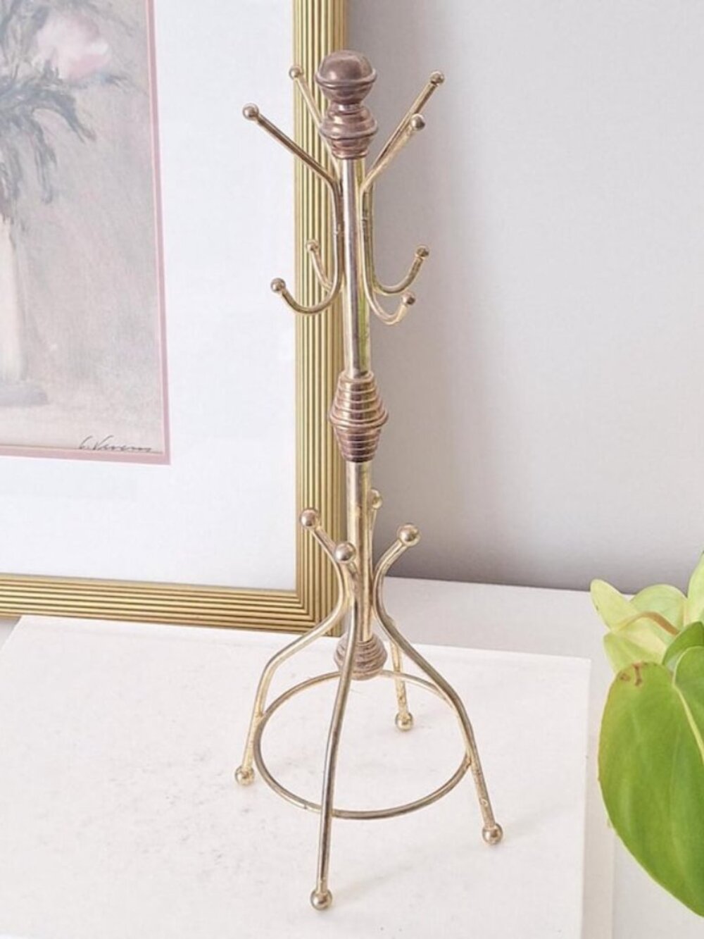 Vintage Brass Jewelry Stand Miniature Coat Rack Necklace ring holder jewellery